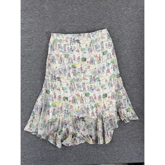 Tibi Skirt Womens 8 White City Life Print Silk Chiffon Asym Ruffle - Picture 2 of 7
